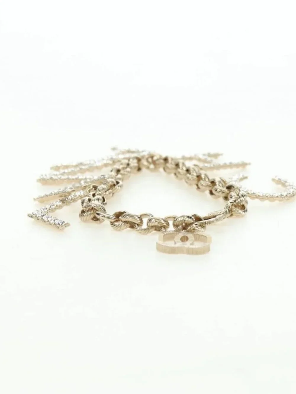 CHANEL Logo Bracelet metal Champagne Gold CC Auth 178800SM